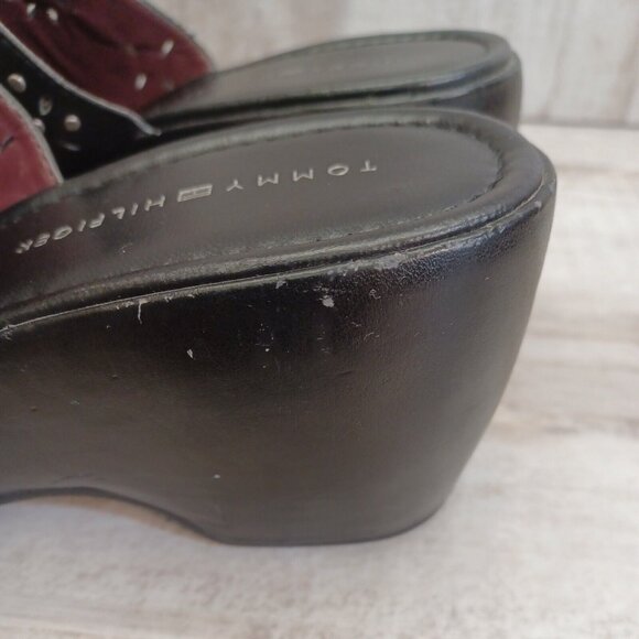 ✅Tommy Hilfiger Black Studded Leather Mules Womens Size 8.5M slip On Clogs Heels - Picture 7 of 15